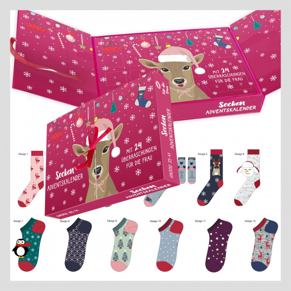 Socken Adventskalender mit Klappbox & Schleife